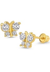 attractive gold purple clear zirconia butterfly baby birthstone earrings